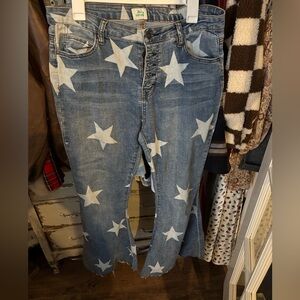 Blue Buttercup Stars Flare Jeans. tag is faded but believe they are size medium